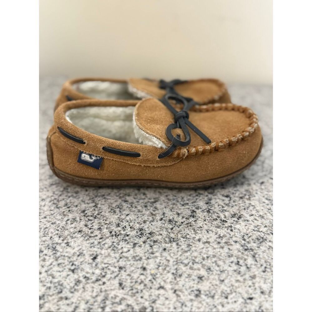 Vineyard Vines Kids Shearling Lined Suede Moccasin Slippers Brown Size 12